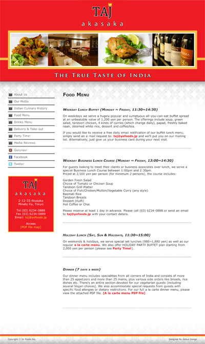 Website designed for Taj Akasaka Tokyo
